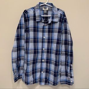 Old Navy Youth Boy’s Plaid Button Up Long Sleeve Shirts, Blue Size Large (10-12)